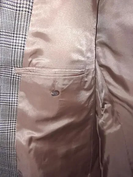 Chaps 100%‎ Silk Tan and Black Plaid Blazer Size 46R